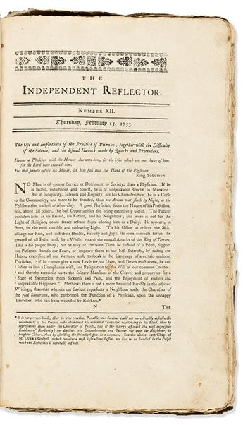 (EARLY AMERICAN IMPRINT.) Volume of The Independent Reflector, a controversial New York magazine.